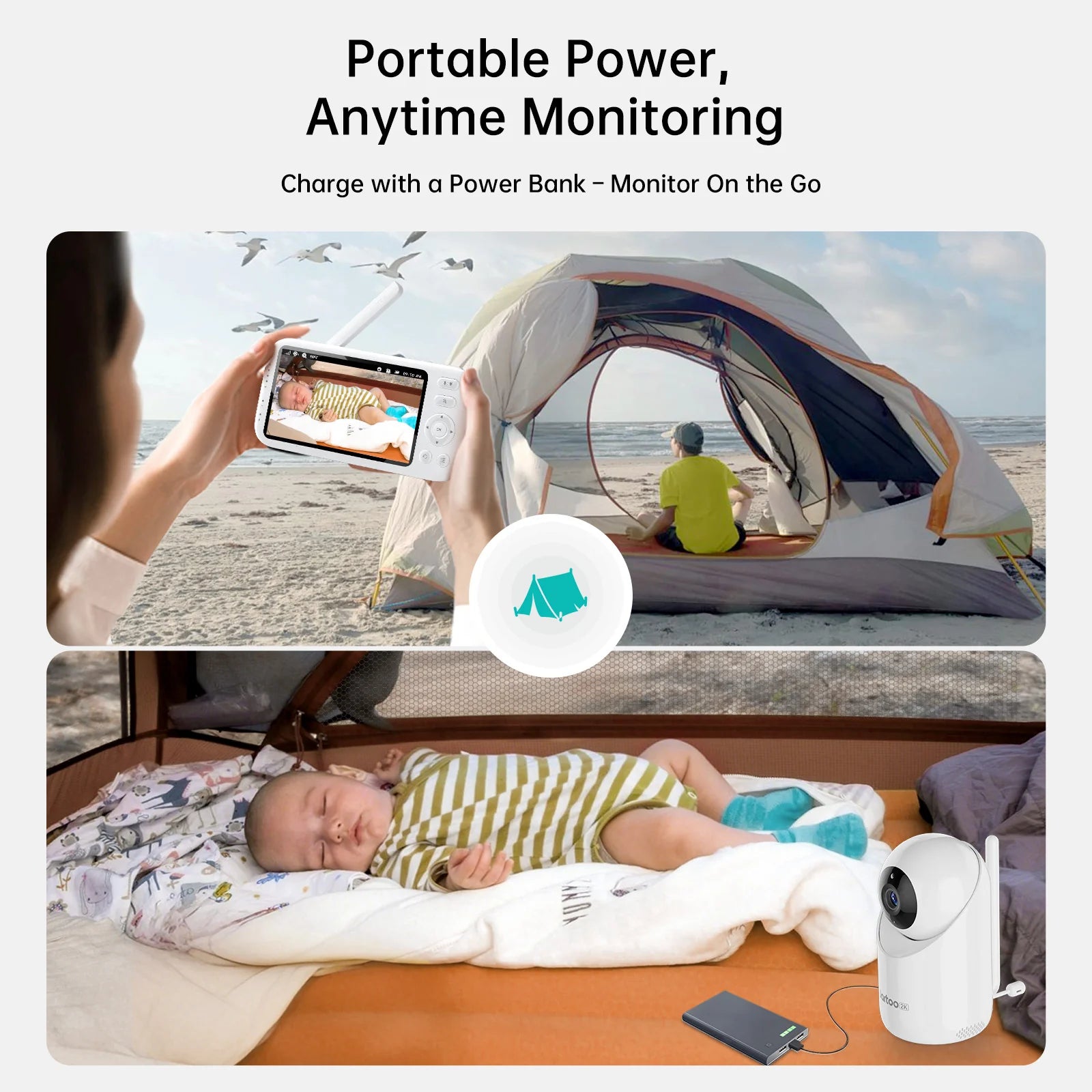 2K Video Baby Monitor, 3600Ft Long Range No Wifi Baby Monitor with 2 Cameras and Audio, 5.5" Split Display, AI Cry Detect, IR Night Vision, 2-Way Audio, 6000Mah