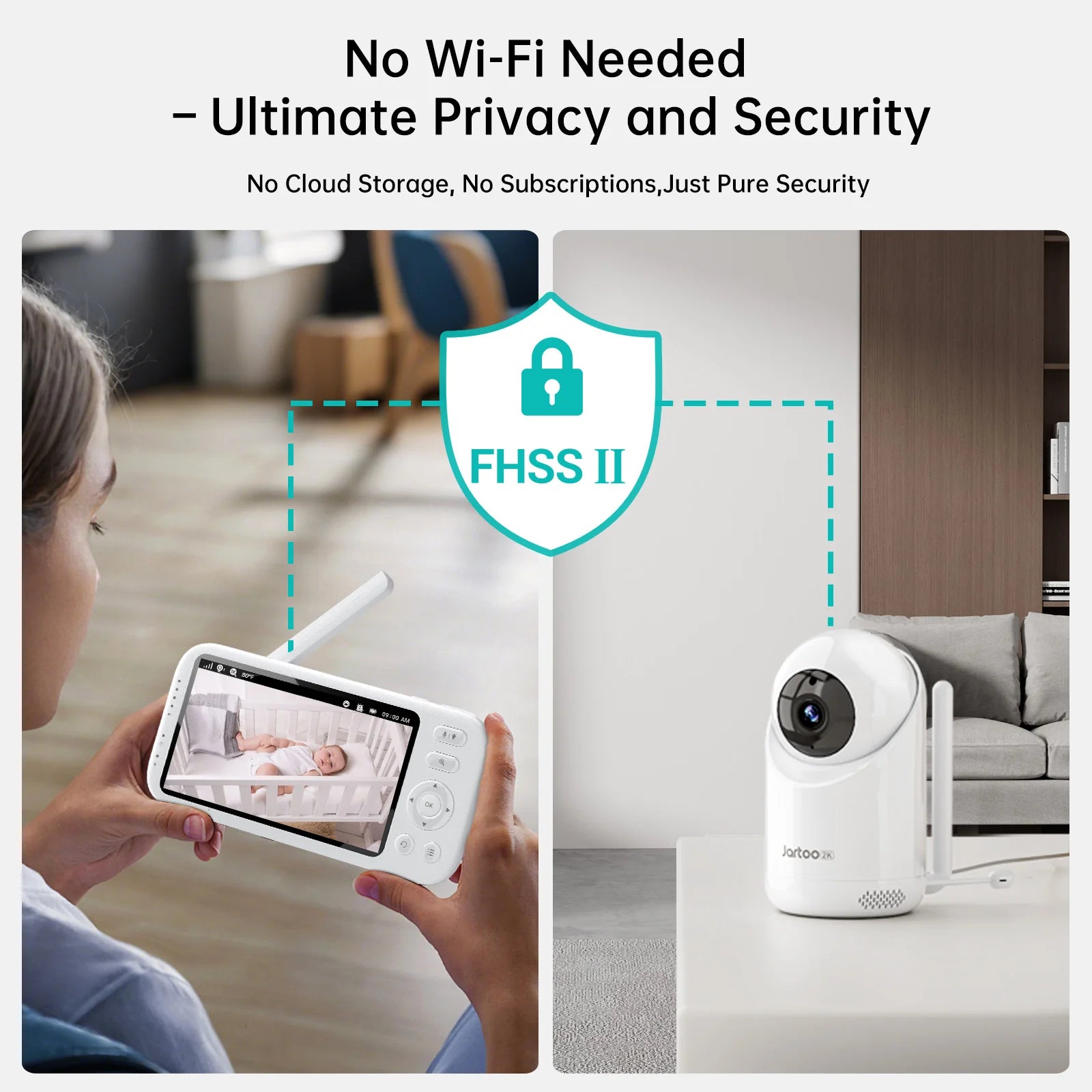 2K Video Baby Monitor, 3600Ft Long Range No Wifi Baby Monitor with 2 Cameras and Audio, 5.5" Split Display, AI Cry Detect, IR Night Vision, 2-Way Audio, 6000Mah