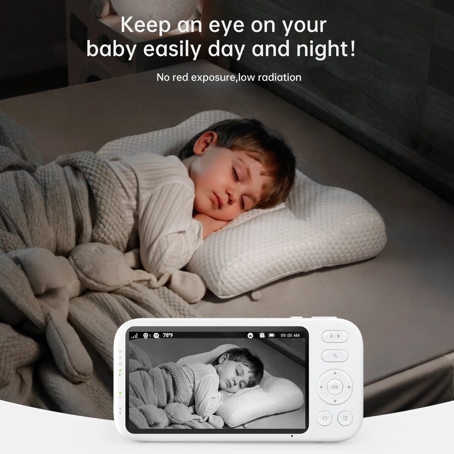 2K Video Baby Monitor, 3600Ft Long Range No Wifi Baby Monitor with 2 Cameras and Audio, 5.5" Split Display, AI Cry Detect, IR Night Vision, 2-Way Audio, 6000Mah