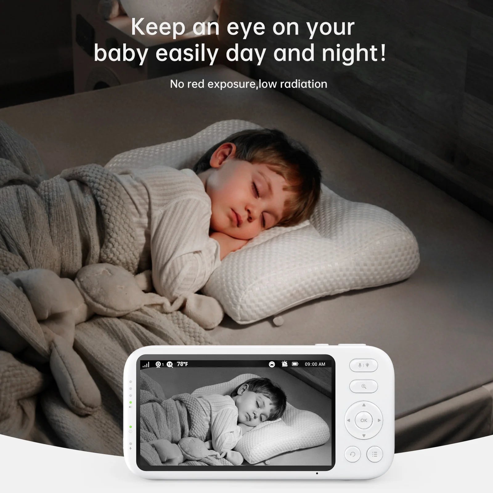 2K Video Baby Monitor, 3600Ft Long Range No Wifi Baby Monitor with 2 Cameras and Audio, 5.5" Split Display, AI Cry Detect, IR Night Vision, 2-Way Audio, 6000Mah