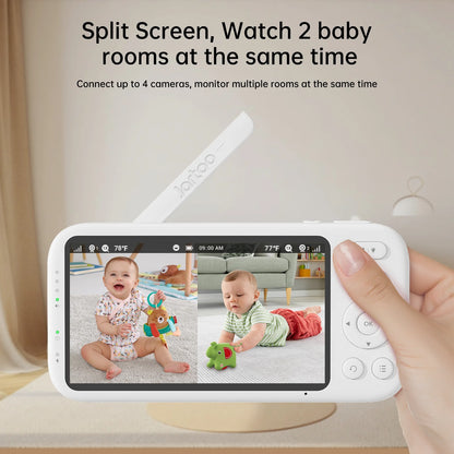 2K Video Baby Monitor, 3600Ft Long Range No Wifi Baby Monitor with 2 Cameras and Audio, 5.5" Split Display, AI Cry Detect, IR Night Vision, 2-Way Audio, 6000Mah