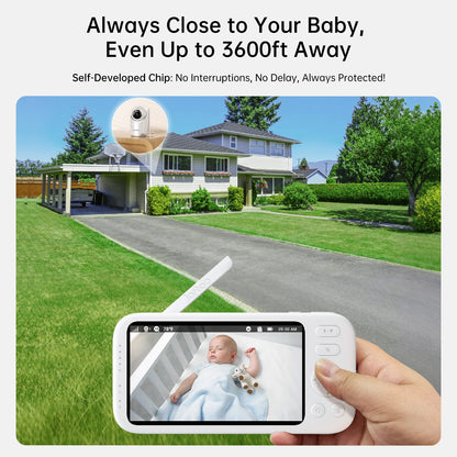 2K Video Baby Monitor, 3600Ft Long Range No Wifi Baby Monitor with 2 Cameras and Audio, 5.5" Split Display, AI Cry Detect, IR Night Vision, 2-Way Audio, 6000Mah